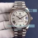Rolex Swiss Replica Day Date II Watch Silver Roman Markers Dial - EW Factory